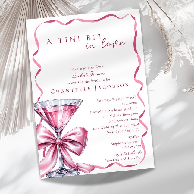 A Tini Bit In Love Pink Bow Martini Bridal Shower Invitation (Creator Uploaded)
