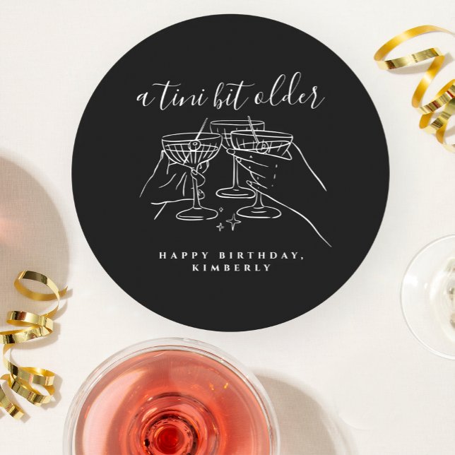 A Tini Bit Older Black Hand Drawn Birthday Party Round Paper Coaster (Creator Uploaded)