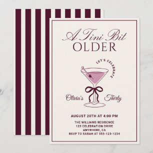 A Tini Bit Older Burgundy 30th Martini Birthday Invitation