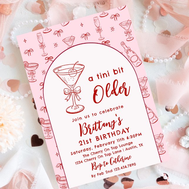 A Tini Bit Older Coquette Cherry Martini Birthday Invitation (Creator Uploaded)