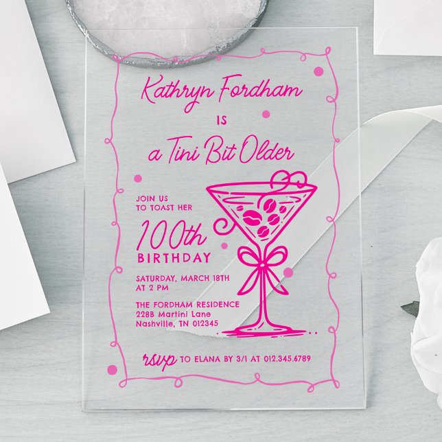 A Tini Bit Older Espresso Martini 100th Birthday Acrylic Invitations (Creator Uploaded)