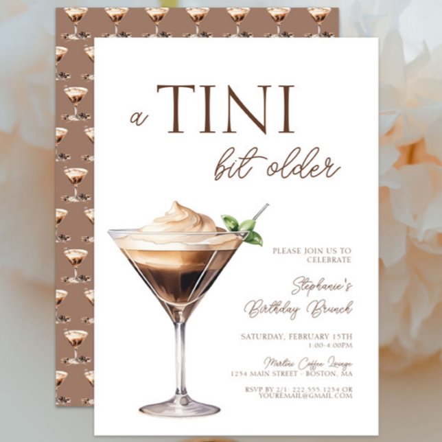 A Tini Bit Older Espresso Martini Birthday Invitation (A Tini Bit Older Espresso Martini Birthday Brunch Invitation, Elegant, Chic Modern Brown Cream)
