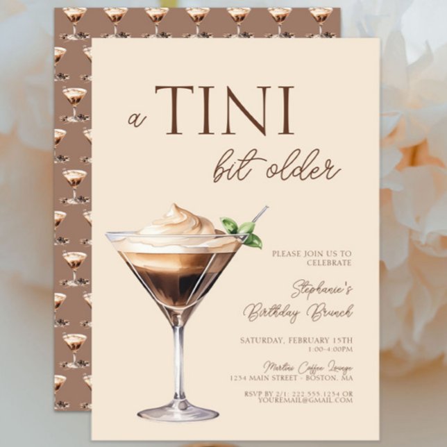 A Tini Bit Older Espresso Martini Birthday Invitation (A Tini Bit Older Espresso Martini Birthday Brunch Invitation, Elegant, Chic Modern Brown Cream)