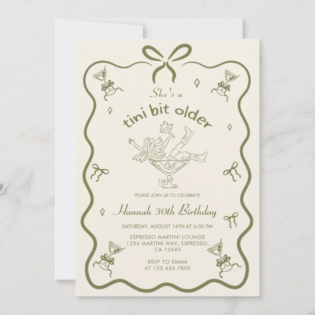A Tini Bit Older Espresso Martini Bow Birthday  Invitation (Front)