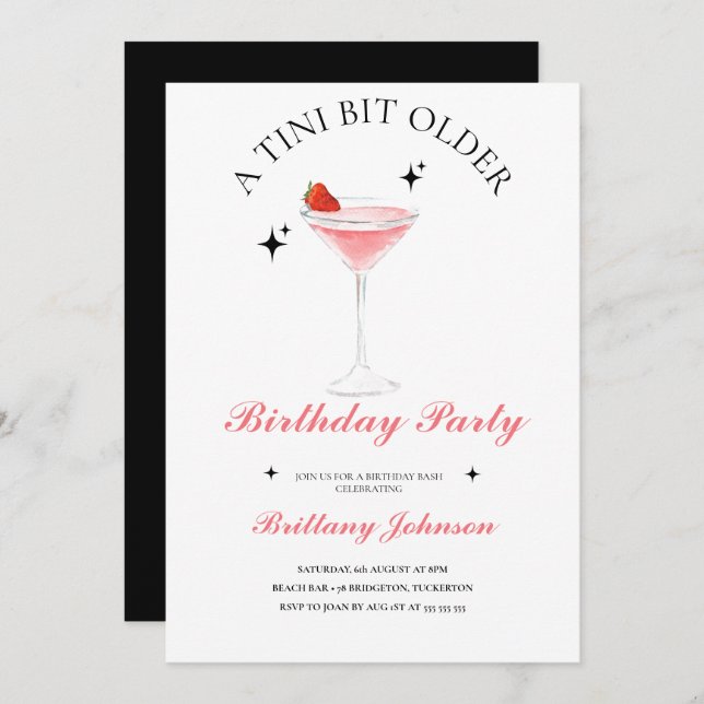 A Tini Bit Older Martini Birthday  Invitation (Front/Back)