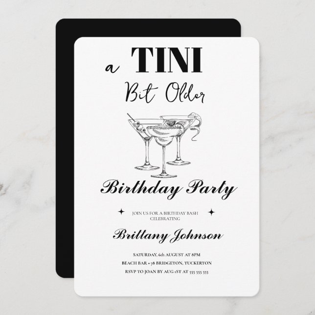 A Tini Bit Older Martini Birthday  Invitation (Front/Back)