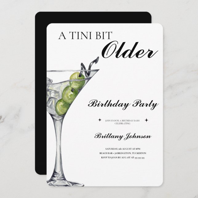 A Tini Bit Older Martini Birthday  Invitation (Front/Back)