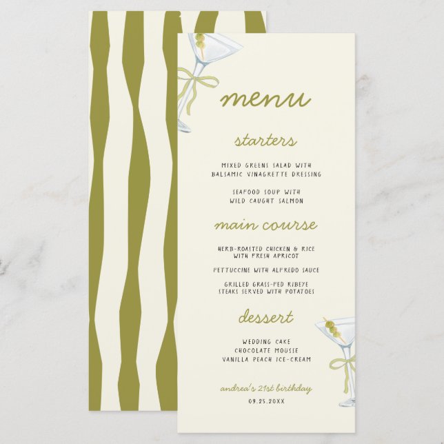 A Tini Bit Older Martini Birthday Party Menu (Front/Back)