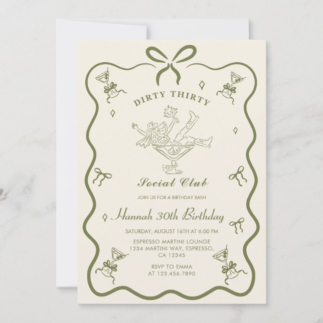 A Tini Bit Older Martini Bow Dirty 30th Birthday   Invitation (Front)