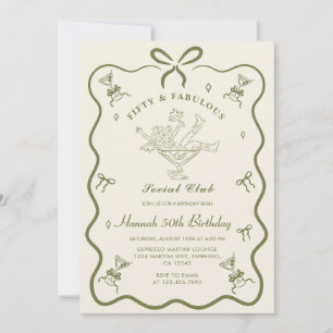 A Tini Bit Older Martini Bow Fifty Birthday   Invitation