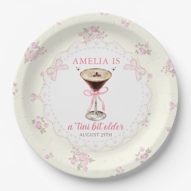 A Tini Bit Older Martini Coquette Birthday Paper Plate (Front)