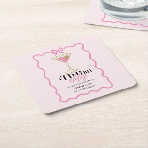 A Tini Bit Older Martini Cute Pink Border Birthday Square Paper Coaster