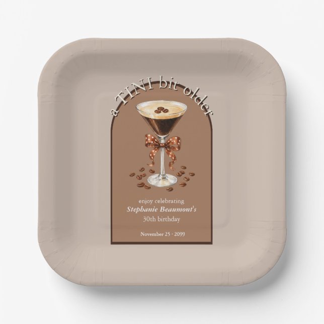 A Tini Bit Older Martini Espresso Brown Arch 30th Paper Plate (Front)