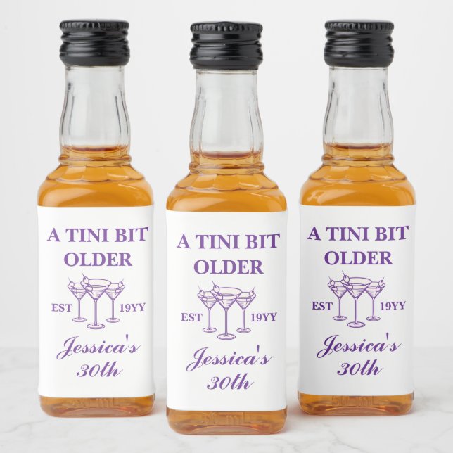 A Tini Bit Older Martini Purple Birthday Party  Liquor Bottle Label (Bottles)