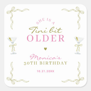 A Tini Bit Older Pink and Green Cocktail Birthday Square Sticker