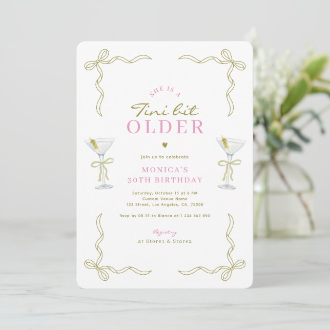 A Tini Bit Older Pink & Green 30th Birthday Party Invitation (Standing Front)