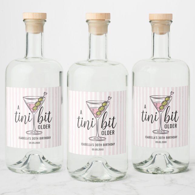 A Tini Bit Older Pink Martini Birthday Liquor Bottle Label (Bottles)