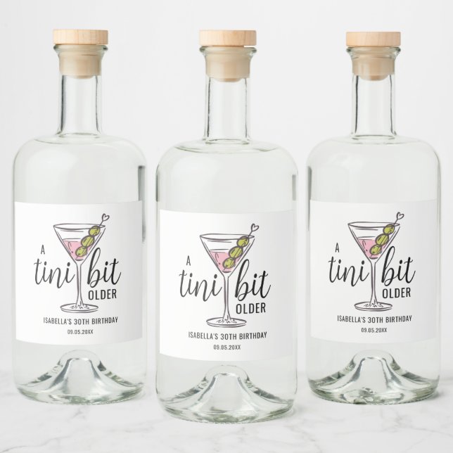 A Tini Bit Older Pink Martini Cocktail Birthday Liquor Bottle Label (Bottles)