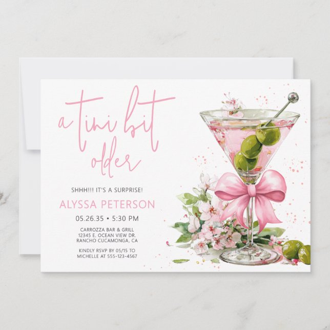 A Tini Bit Older Pink Script Surprise Birthday  Invitation (Front)