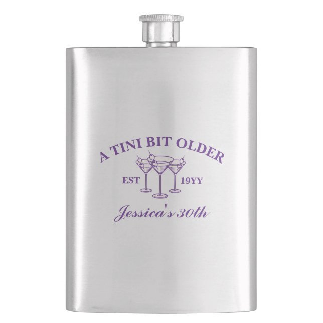 A Tini Bit Older Purple Martini Birthday Party  Hip Flask (Front)