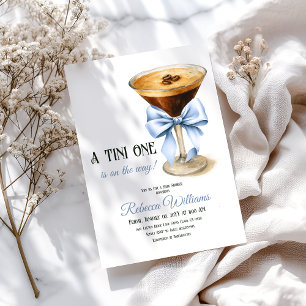 A Tini One Blue Bow Espresso Martini Baby Shower Invitation