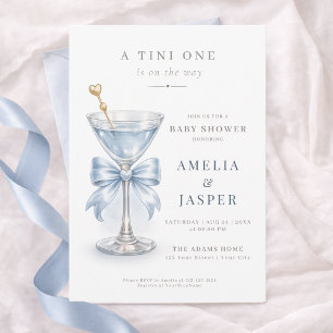A Tini One Blue Bow Martini Coed Baby Shower Invitation