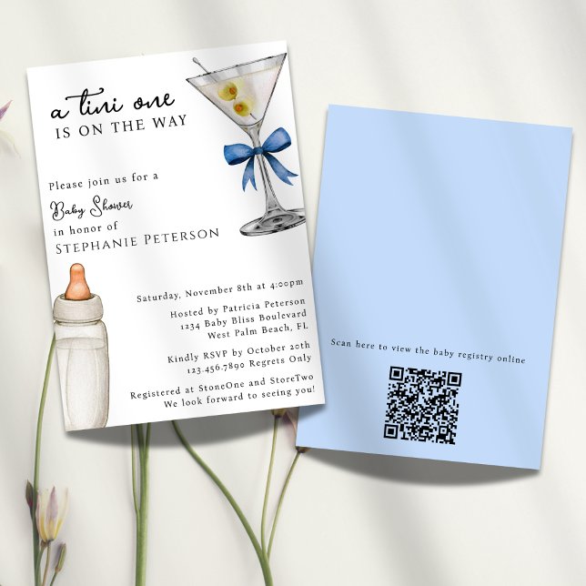 A Tini One Blue Martini Themed QR Code Baby Shower Invitation (Creator Uploaded)