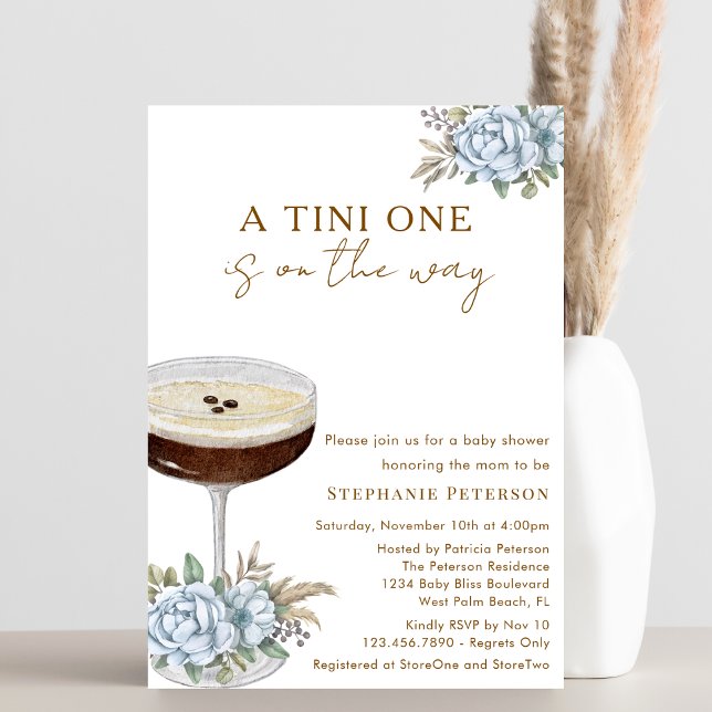 A Tini One Dusty Blue Espresso Martini Baby Shower Invitation (Creator Uploaded)