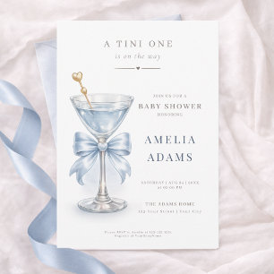 A Tini One Dusty Blue Martini Bow Boy Baby Shower Invitation