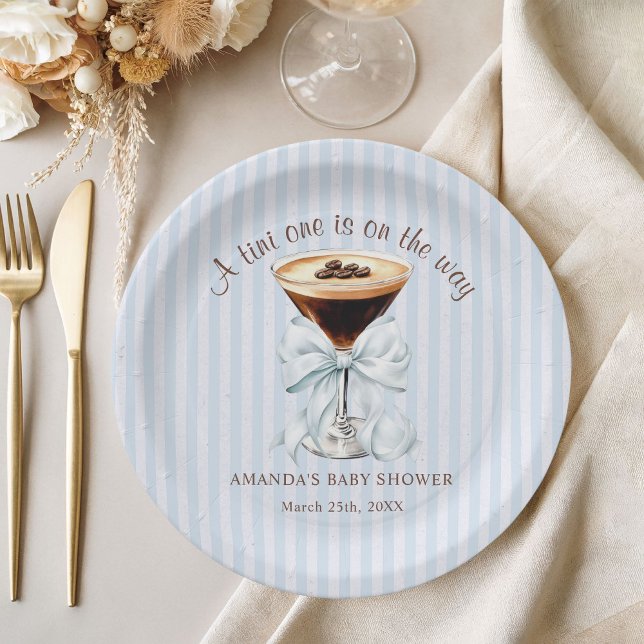 A tini One is on the Way Baby Shower  Paper Plate (Espresso Martini Baby shower Paper plate)