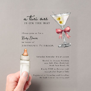 A Tini One Is On The Way Pink Martini Baby Shower Acrylic Invitations