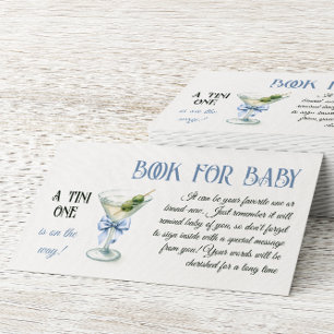 A Tini One Martini Blue Bow Book For Baby Shower Enclosure Card