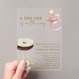 A Tini One Pink Paci Espresso Martini Baby Shower Acrylic Invitations