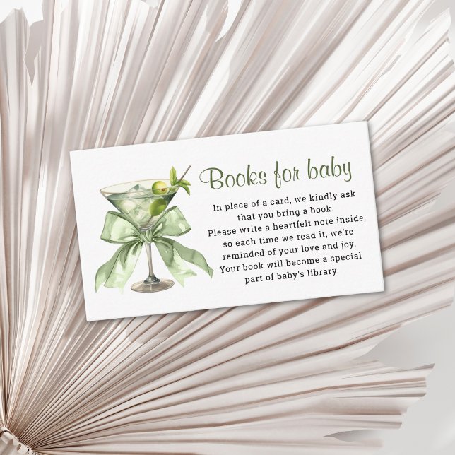 A Tini One Sage Green Bow Martini Books for Baby Enclosure Card (A tini is on the way Sage green Baby shower Books for baby insert card)