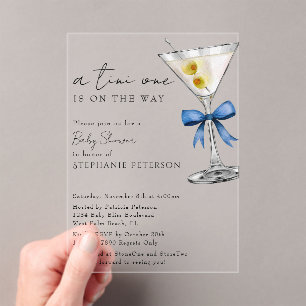 A Tini One Simple Minimal Blue Martini Baby Shower Acrylic Invitations