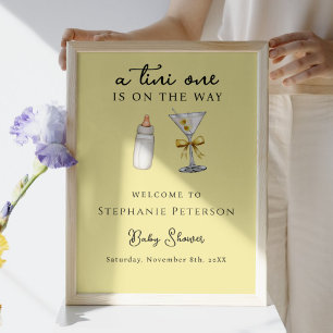 A Tini One Yellow Background Martini Baby Shower  Poster