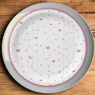 A Tiny Bit Engaged Pink Hearts Bridal Shower Paper Plate
