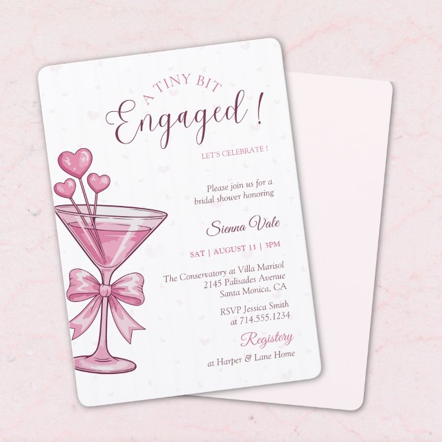 A Tiny Bit Engaged Pink Martini Bridal Shower Invitation (Creator Uploaded)