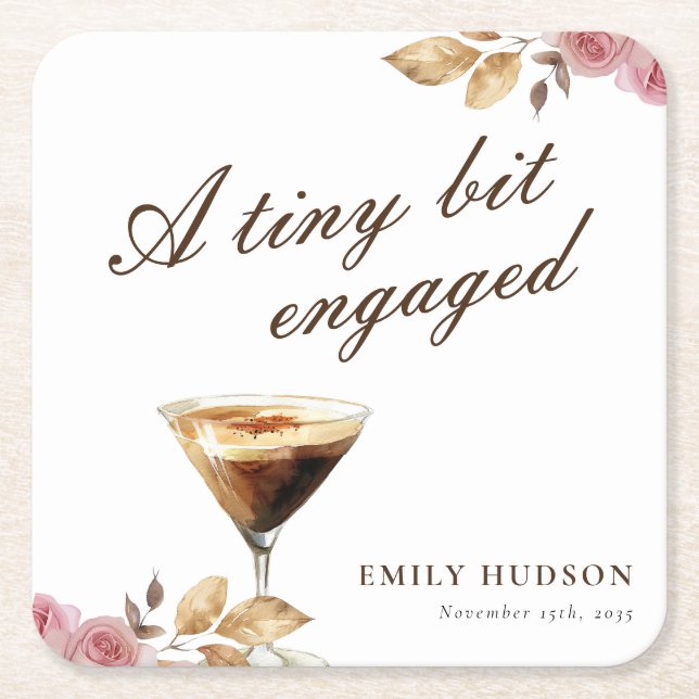 A Tiny Bit Espresso Martini Bridal Shower Square Paper Coaster (Front)