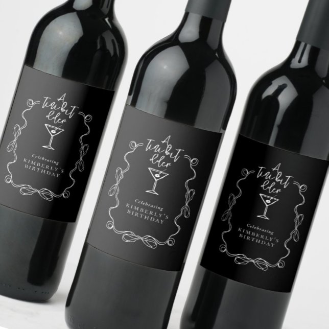 A Tiny Bit Older Black and White Birthday Party  Wine Label (Creator Uploaded)