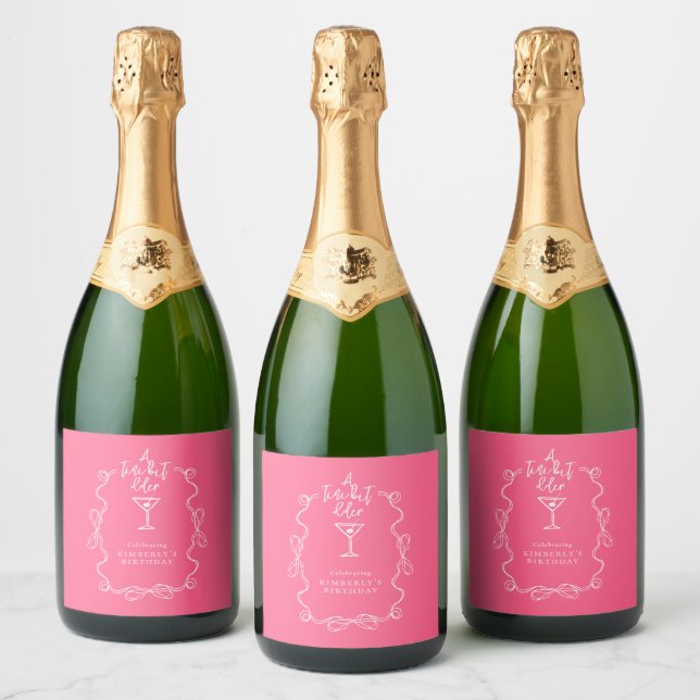 A Tiny Bit Older Pink Hand Drawn Martini Birthday  Sparkling Wine Label (Bottles)
