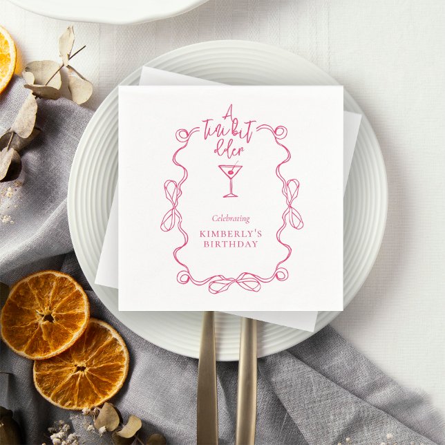 A Tiny Bit Older Pink Wavy Border Birthday Party  Napkin (Creator Uploaded)