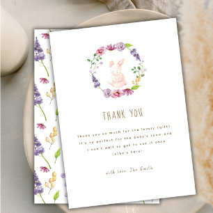 A Tiny Bunny Easter Floral Wreath Baby Shower  Thank You Card