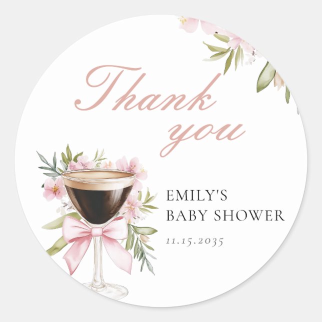 A Tiny One Espresso Martini Baby Shower Classic Round Sticker (Front)