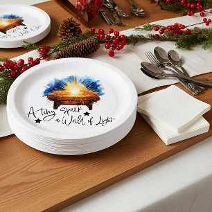 A tiny spark a world of Light manger christmas Paper Plate