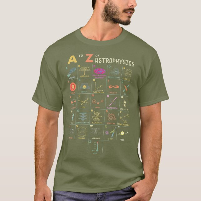 A To Z Astrophysics Funny Space Objects Science T-Shirt (Front)