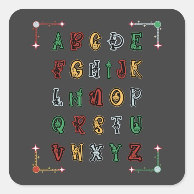 A to Z Cute Halloween Alphabet Capital Letters ABC Square Sticker (Front)