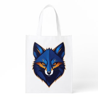 A TO Z design with Sleek Silver Fox Cartoon Logo Reusable Grocery Bag