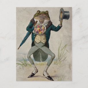 A toad in morning dress, holding an umbrella postcard