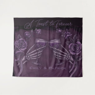 A Toast to Forever, Plum Gothic Wedding Backdrop Tapestry